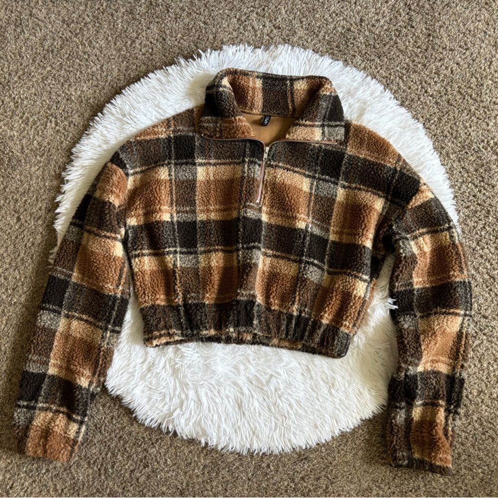 Zaful Pullover Quarter Zip Crop Top Fuzzy Long Sleeve‎ Womens Size Medium